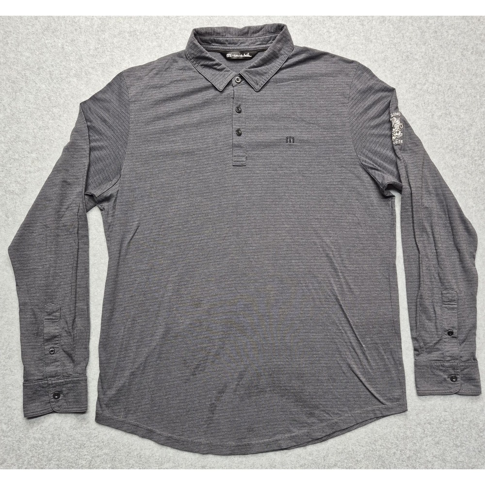 TravisMathew Shirt Men's L Gray Striped Whistling Straits Golf Polo Long Sleeve